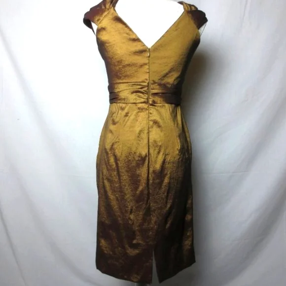 Badgley Mischka Cocktail Dress Metallic Bronze Crepe Rhinestone Evening Size 8 … - Picture 4 of 11